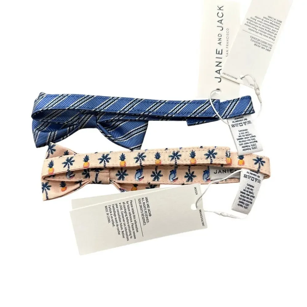 Janie and Jack Lot of 2 bow ties pineapple blue striped size 0-24 months new